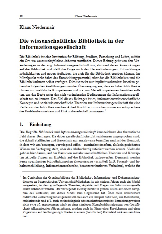 Niedermair, Klaus: Die wissenschaftliche Bibliothek in der Informationsgesellschaft